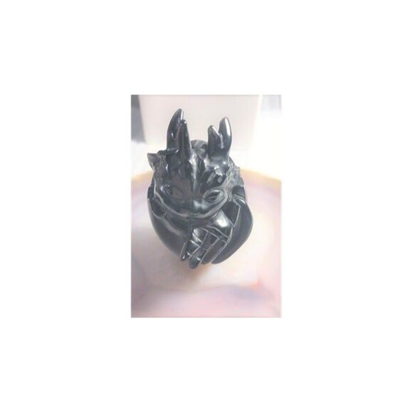 Black Obsidian Baby Dragon in Egg Carving - Picture 1 of 8